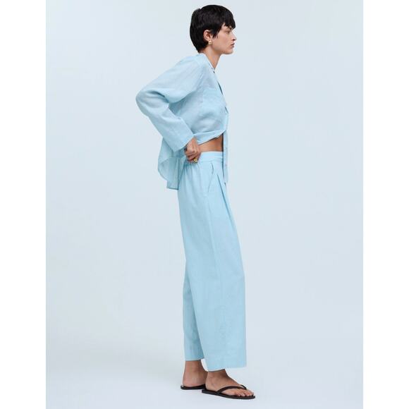 Madewell Linen Blend Pull On Straight Crop Pant Blue Heron Pockets US 8 NWT - Picture 13 of 14